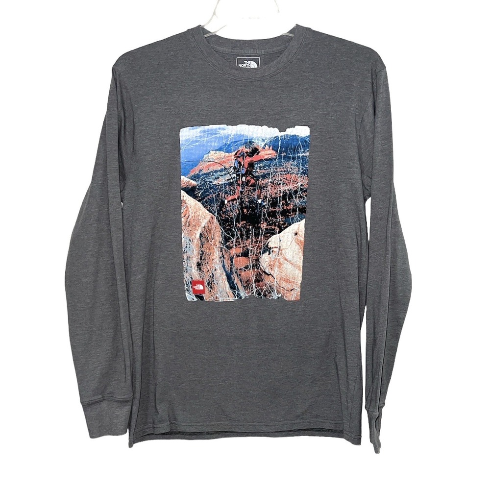 The North Face Graphic Tee Mens Medium Grey Long Sleeve Rock Climbing Shirt